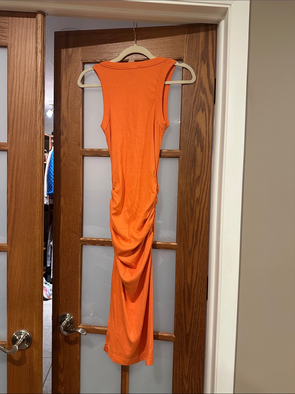Michael Stars Bright Orange Sleeveless Ruched Maxi Dress - Picture 4 of 7